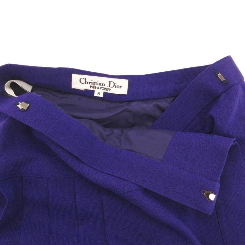 Christian Dior Prêt-À-Porter Wrap Skirt Pleated Mimore Long Wool Button M