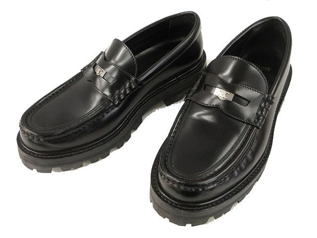 Celine Triomphe Margaret Penny Chunky Loafers 37 Black Leather Shoes Aa