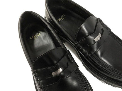 Celine Triomphe Margaret Penny Chunky Loafers 37 Black Leather Shoes Aa