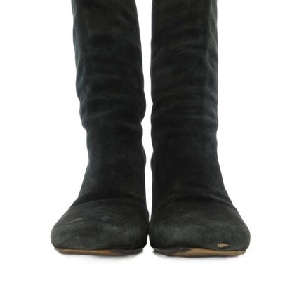 Prada Long Boots 36.5 22.5cm (8.86in) Shoes High Heel Chunky Heel Suede Black Ae