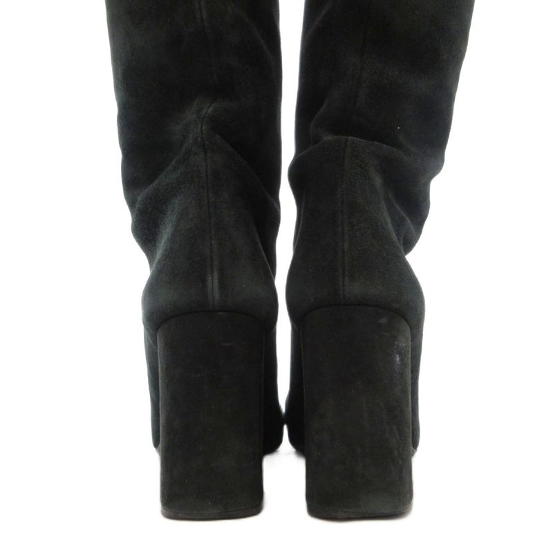 Prada Long Boots 36.5 22.5cm (8.86in) Shoes High Heel Chunky Heel Suede Black Ae