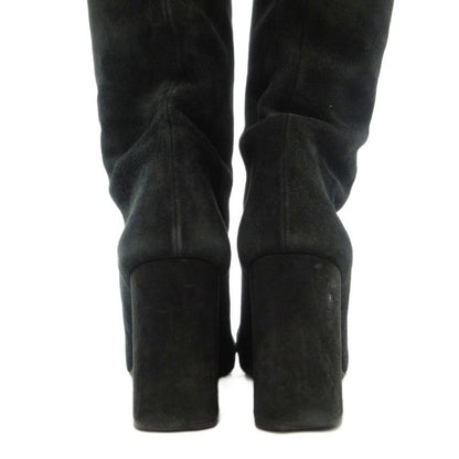 Prada Long Boots 36.5 22.5cm (8.86in) Shoes High Heel Chunky Heel Suede Black Ae