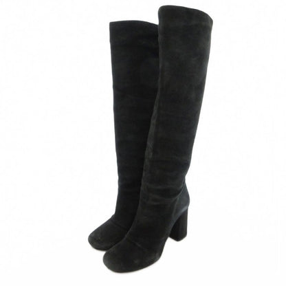 Prada Long Boots 36.5 22.5cm (8.86in) Shoes High Heel Chunky Heel Suede Black Ae