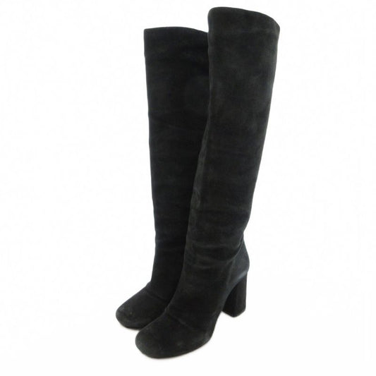 Prada Long Boots 36.5 22.5cm (8.86in) Shoes High Heel Chunky Heel Suede Black Ae