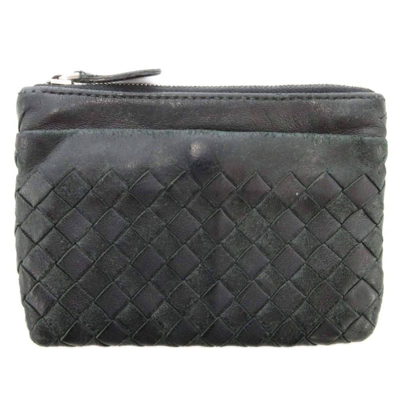 Bottega Veneta Intrecciato Coin Case Coin Purse Leather with Key Ring Genuine