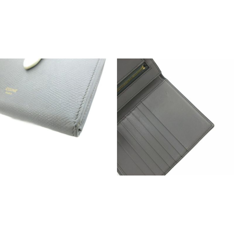 Celine Medium Strap Wallet Bifold Leather Bicolor Gray White Uo