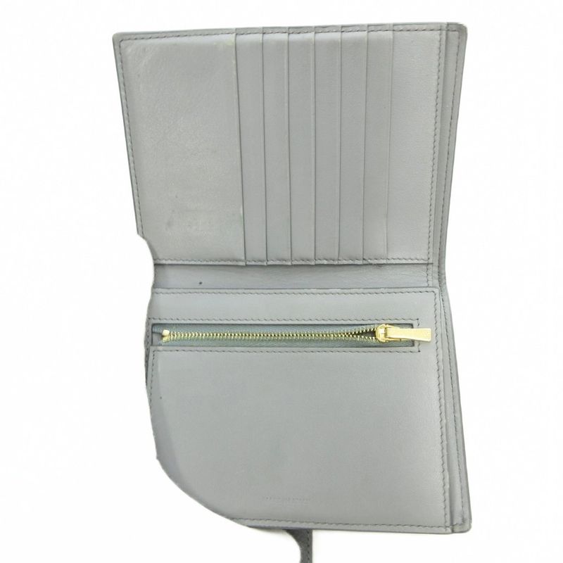Celine Medium Strap Wallet Bifold Leather Bicolor Gray White Uo