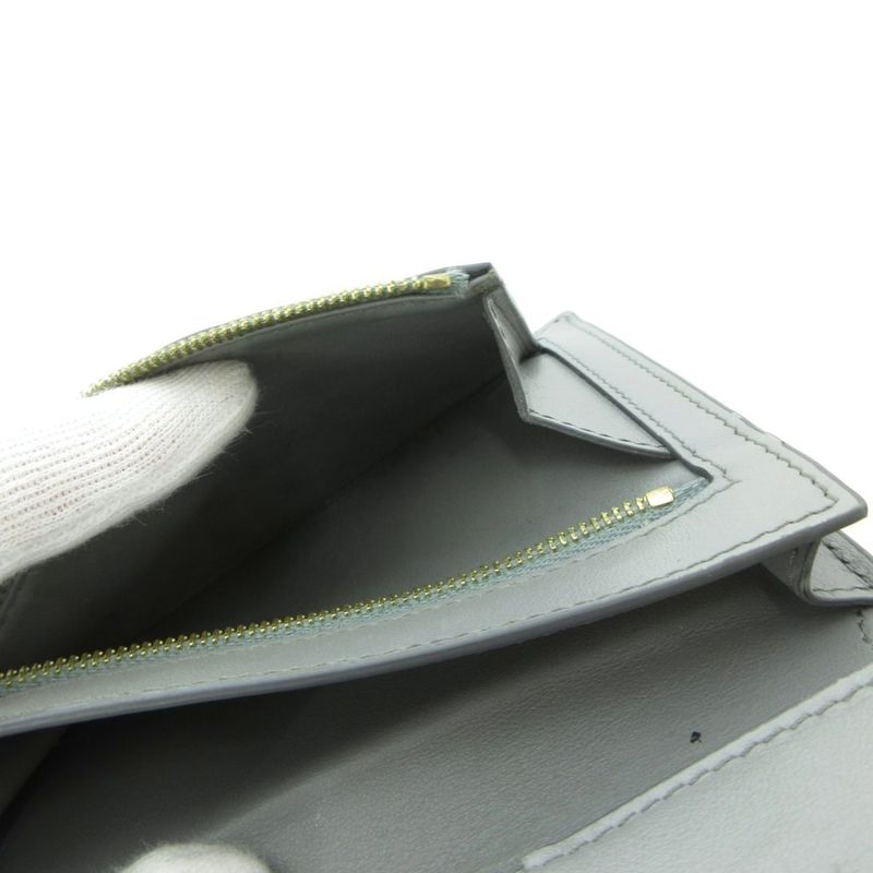 Celine Medium Strap Wallet Bifold Leather Bicolor Gray White Uo