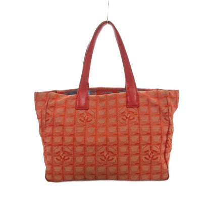 Chanel New Travel Line MM Tote Handbag Coco Mark Jacquard All Pattern Red Uo