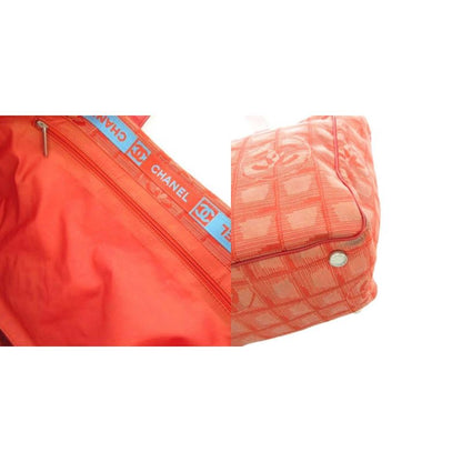 Chanel New Travel Line MM Tote Handbag Coco Mark Jacquard All Pattern Red Uo