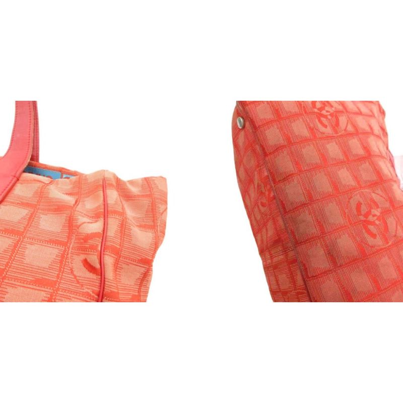 Chanel New Travel Line MM Tote Handbag Coco Mark Jacquard All Pattern Red Uo