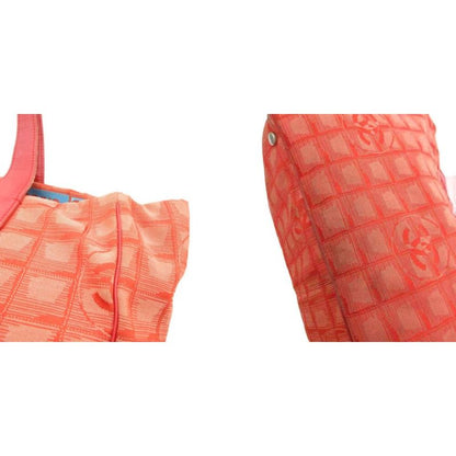 Chanel New Travel Line MM Tote Handbag Coco Mark Jacquard All Pattern Red Uo