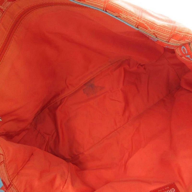 Chanel New Travel Line MM Tote Handbag Coco Mark Jacquard All Pattern Red Uo