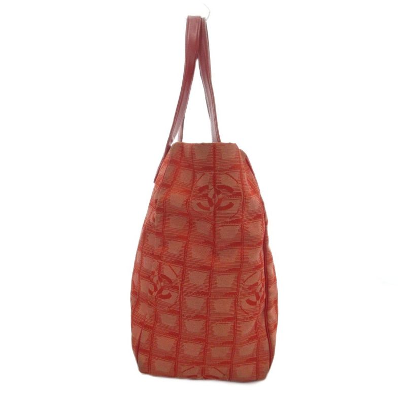 Chanel New Travel Line MM Tote Handbag Coco Mark Jacquard All Pattern Red Uo