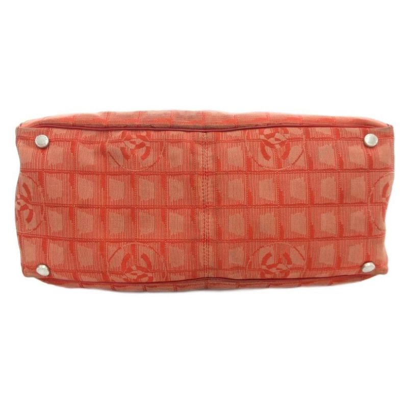 Chanel New Travel Line MM Tote Handbag Coco Mark Jacquard All Pattern Red Uo