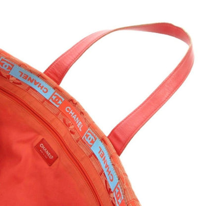 Chanel New Travel Line MM Tote Handbag Coco Mark Jacquard All Pattern Red Uo