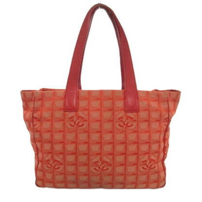 Chanel New Travel Line MM Tote Handbag Coco Mark Jacquard All Pattern Red Uo