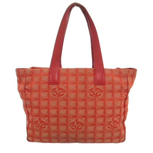 Chanel New Travel Line MM Tote Handbag Coco Mark Jacquard All Pattern Red Uo