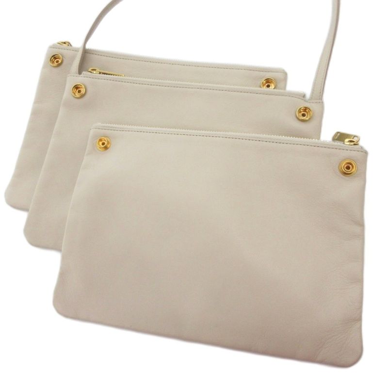 Celine Trio Shoulder Bag Leather Beige Uo