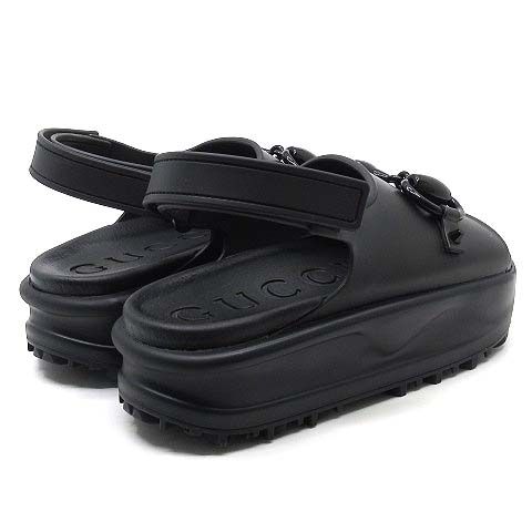 Gucci Horsebit Platform Rubber Sandals Strap 742435 Black 35 Approx 22cm