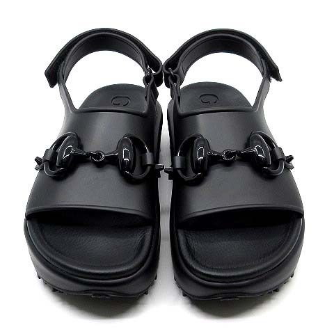 Gucci Horsebit Platform Rubber Sandals Strap 742435 Black 35 Approx 22cm
