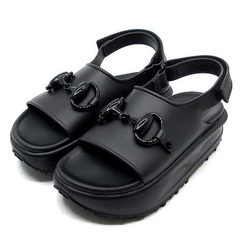 Gucci Horsebit Platform Rubber Sandals Strap 742435 Black 35 Approx 22cm