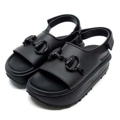 Gucci Horsebit Platform Rubber Sandals Strap 742435 Black 35 Approx 22cm