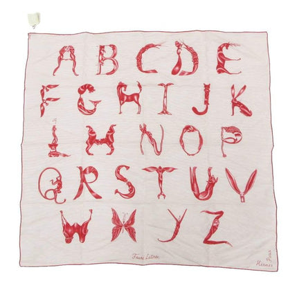 Hermes Tagged Faune Lettree Carré 90 Scarf Silk Animal Lettering Alphabet