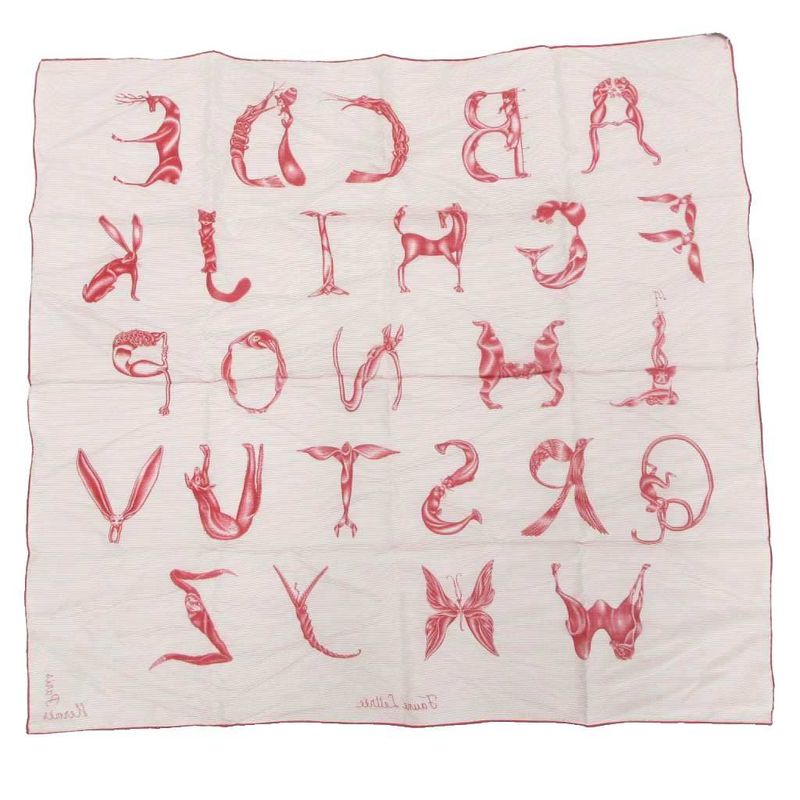 Hermes Tagged Faune Lettree Carré 90 Scarf Silk Animal Lettering Alphabet