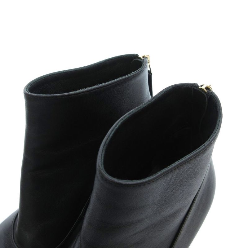 Chanel Booties Short Boots Leather Faux Pearl High Heel Pointed Toe 35.5 Black