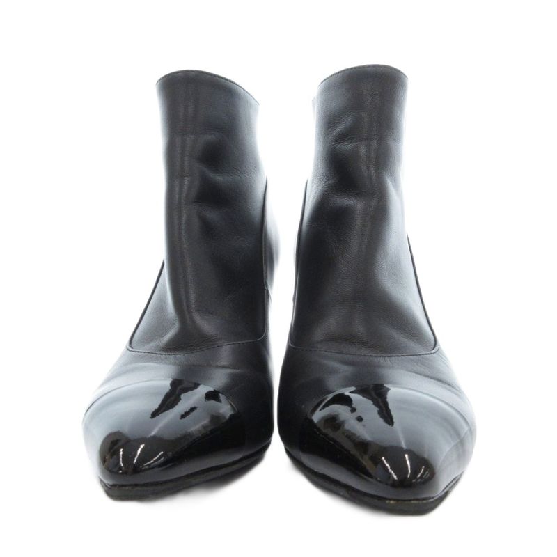 Chanel Booties Short Boots Leather Faux Pearl High Heel Pointed Toe 35.5 Black