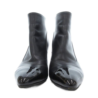 Chanel Booties Short Boots Leather Faux Pearl High Heel Pointed Toe 35.5 Black