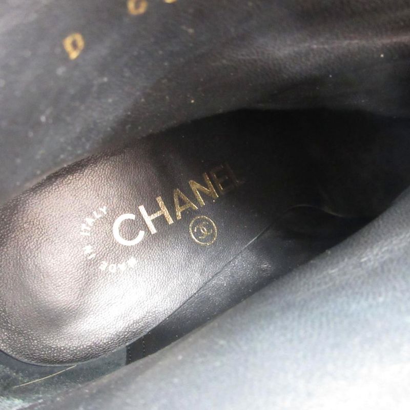 Chanel Booties Short Boots Leather Faux Pearl High Heel Pointed Toe 35.5 Black