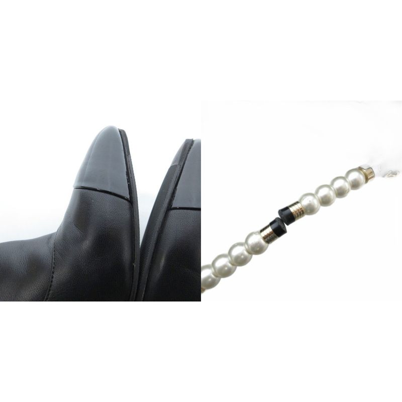 Chanel Booties Short Boots Leather Faux Pearl High Heel Pointed Toe 35.5 Black