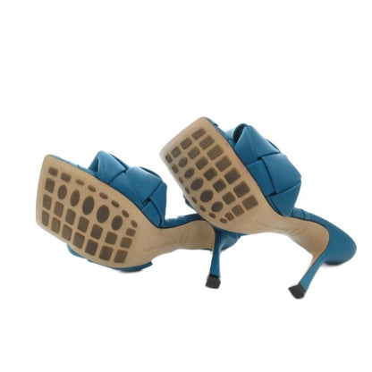 Bottega Veneta Intrecciato Lido Mules Sandals Leather High Heel 35.5 Turquoise