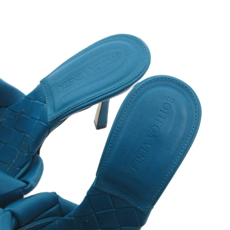 Bottega Veneta Intrecciato Lido Mules Sandals Leather High Heel 35.5 Turquoise