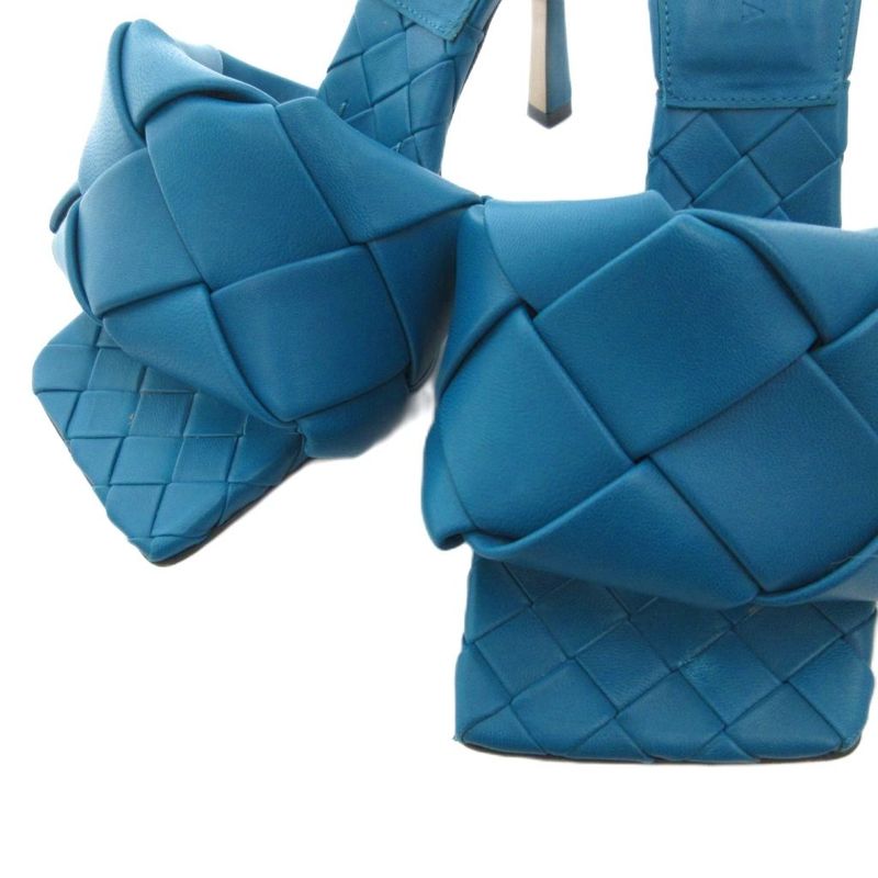 Bottega Veneta Intrecciato Lido Mules Sandals Leather High Heel 35.5 Turquoise