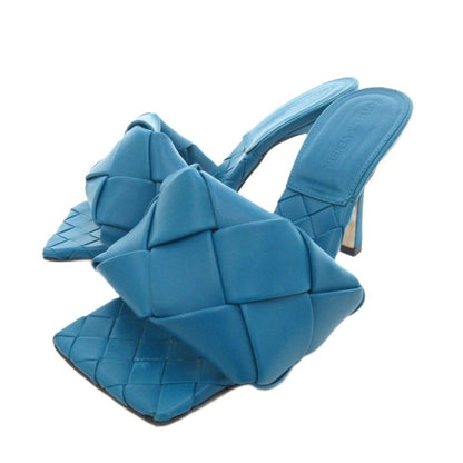 Bottega Veneta Intrecciato Lido Mules Sandals Leather High Heel 35.5 Turquoise