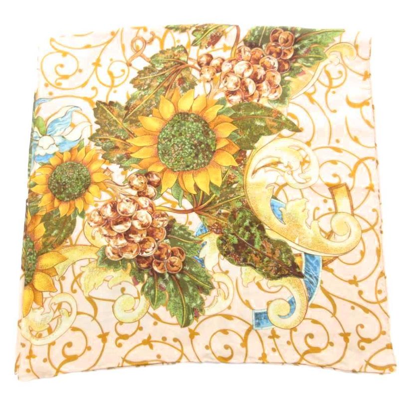 Chanel Scarf Large Size Coco Mark Sunflower Grapes Pink Beige Yellow Type Uo