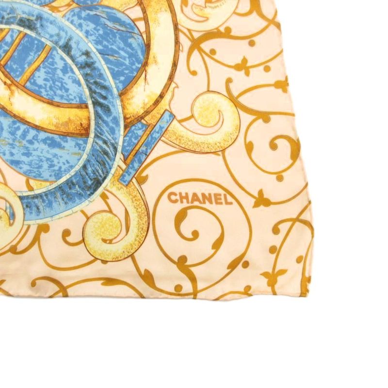 Chanel Scarf Large Size Coco Mark Sunflower Grapes Pink Beige Yellow Type Uo