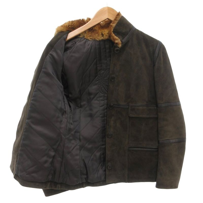 Loewe Mouton Jacket 38 M Rabbit Fur Sheepskin Leather Brown Ae
