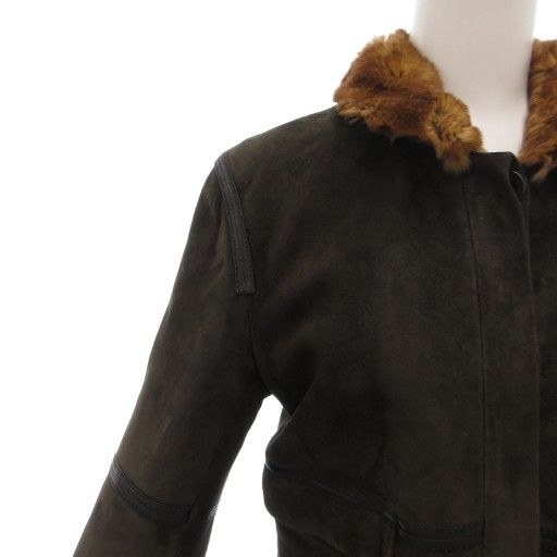 Loewe Mouton Jacket 38 M Rabbit Fur Sheepskin Leather Brown Ae