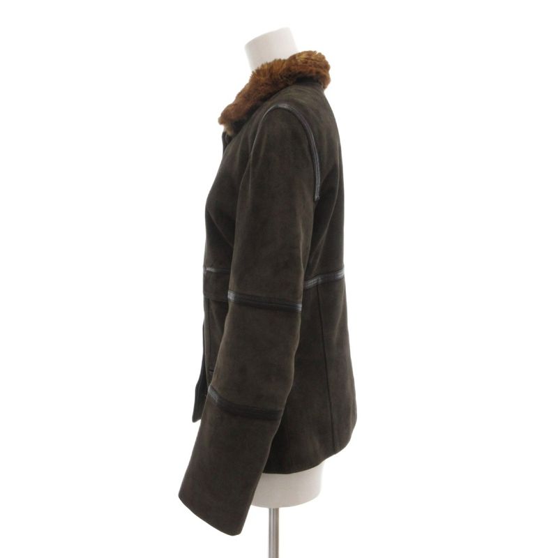 Loewe Mouton Jacket 38 M Rabbit Fur Sheepskin Leather Brown Ae
