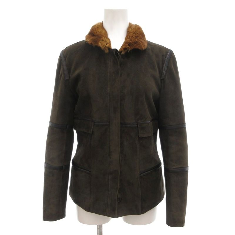 Loewe Mouton Jacket 38 M Rabbit Fur Sheepskin Leather Brown Ae
