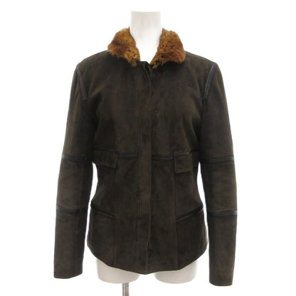 Loewe Mouton Jacket 38 M Rabbit Fur Sheepskin Leather Brown Ae