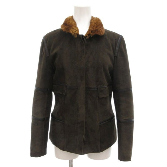 Loewe Mouton Jacket 38 M Rabbit Fur Sheepskin Leather Brown Ae