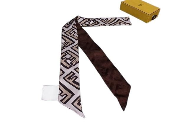 Fendi Scarf Lappy Fxt011 Beige Silk 100% Women's Zucca Pattern Tulley Ribbon