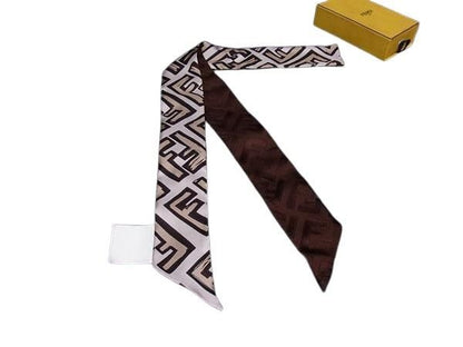 Fendi Scarf Lappy Fxt011 Beige Silk 100% Women's Zucca Pattern Tulley Ribbon