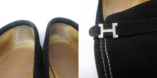 Hermes Loafer H Logo Hardware Suede Leather 36 1 2 Approx 23.5cm (9.25in) Black