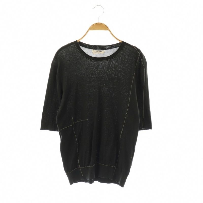 Hermes Stitched Cotton Short Sleeve T-Shirt Cut and S Charcoal Gray Es - OS